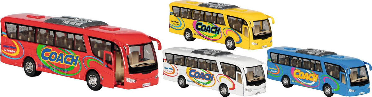 Reisebus Modell aus Spritzguss mit Rückzugmotor, 18 cm