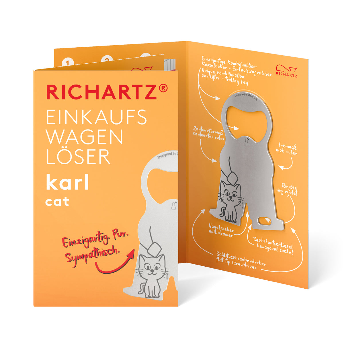 RICHARTZ Einkaufswagenlöser karl cat für Katzenfreunde – Verpackung