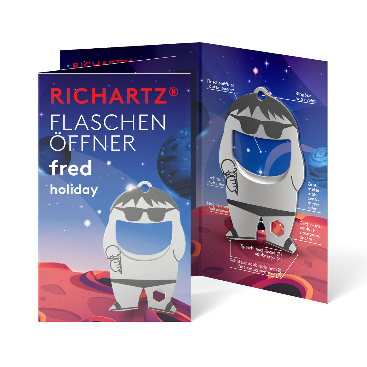 RICHARTZ Flaschenöffner fred holiday für Urlaub und Reisen – Verpackung