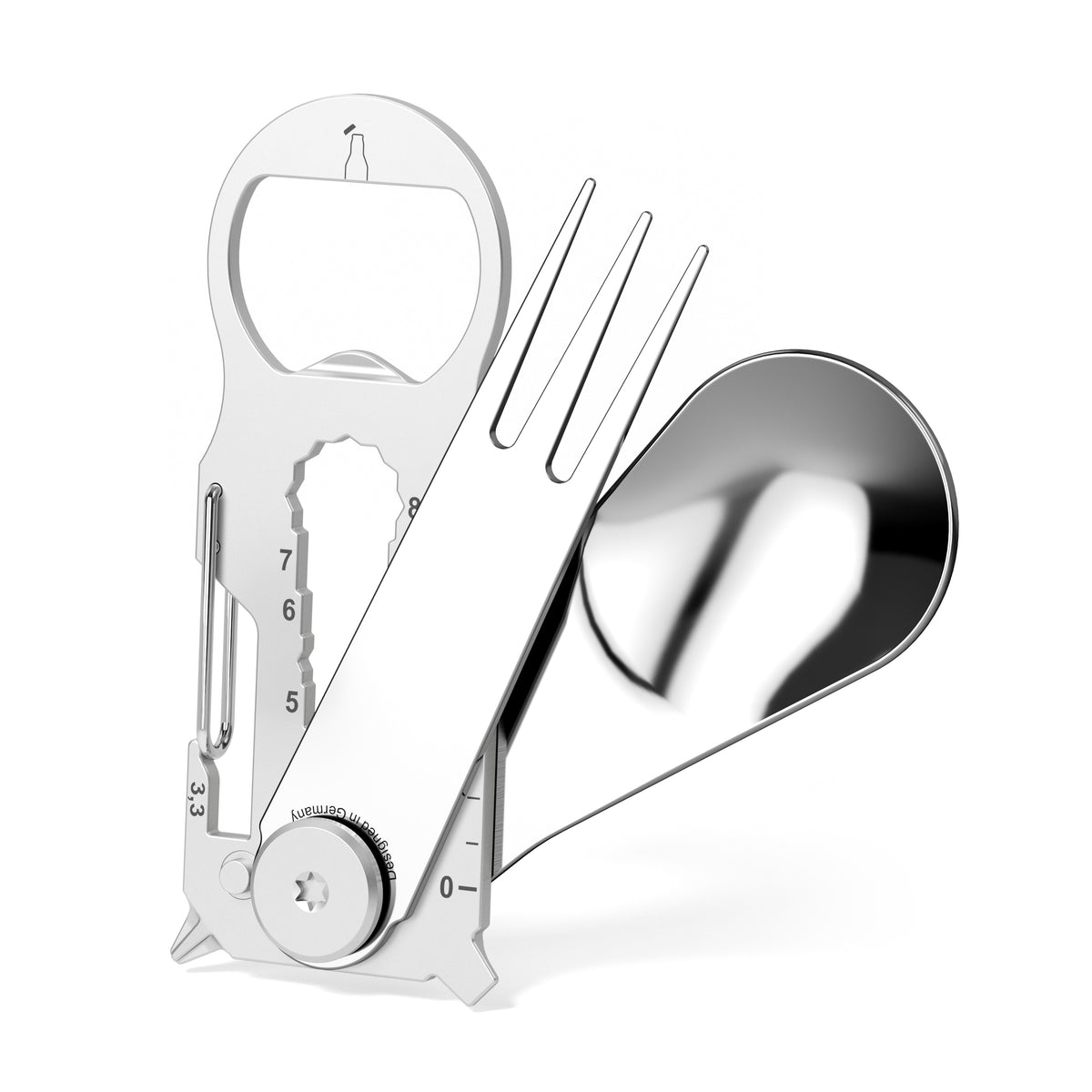 RICHARTZ KEY TOOL PLUS snack se Schlüsselanhänger mit Besteck – Ansicht schräg