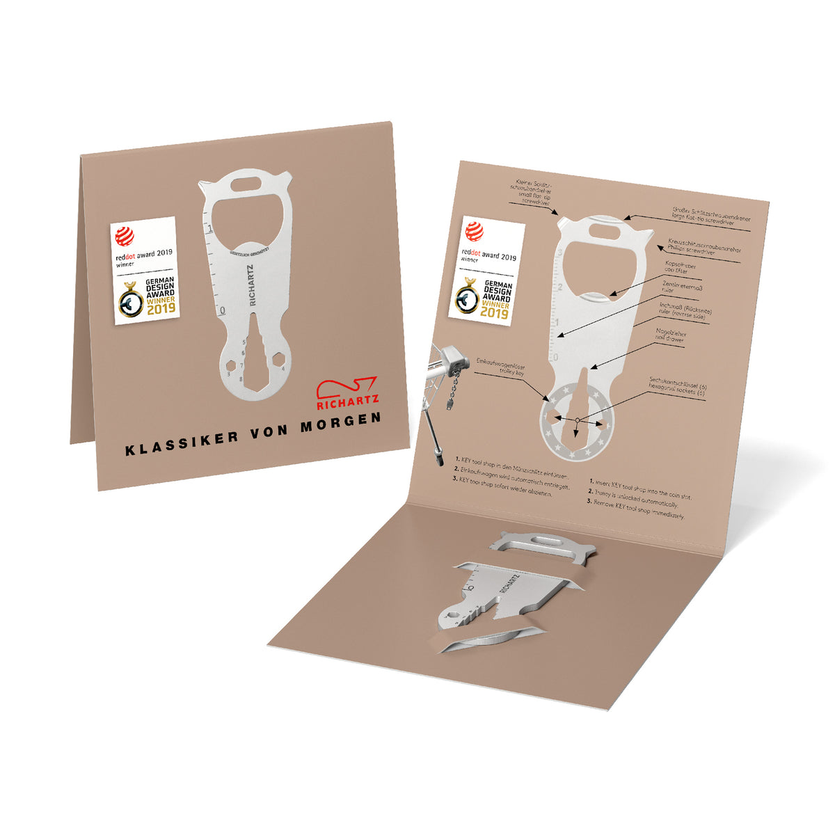 RICHARTZ KEY TOOL shop Multitool mit Einkaufswagenlöser – Verpackung