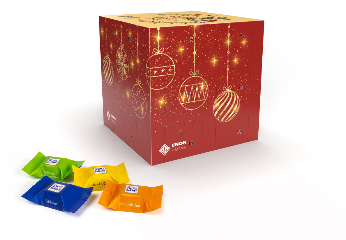 Ritter Sport Adventskalender in Würfelform, bedruckt