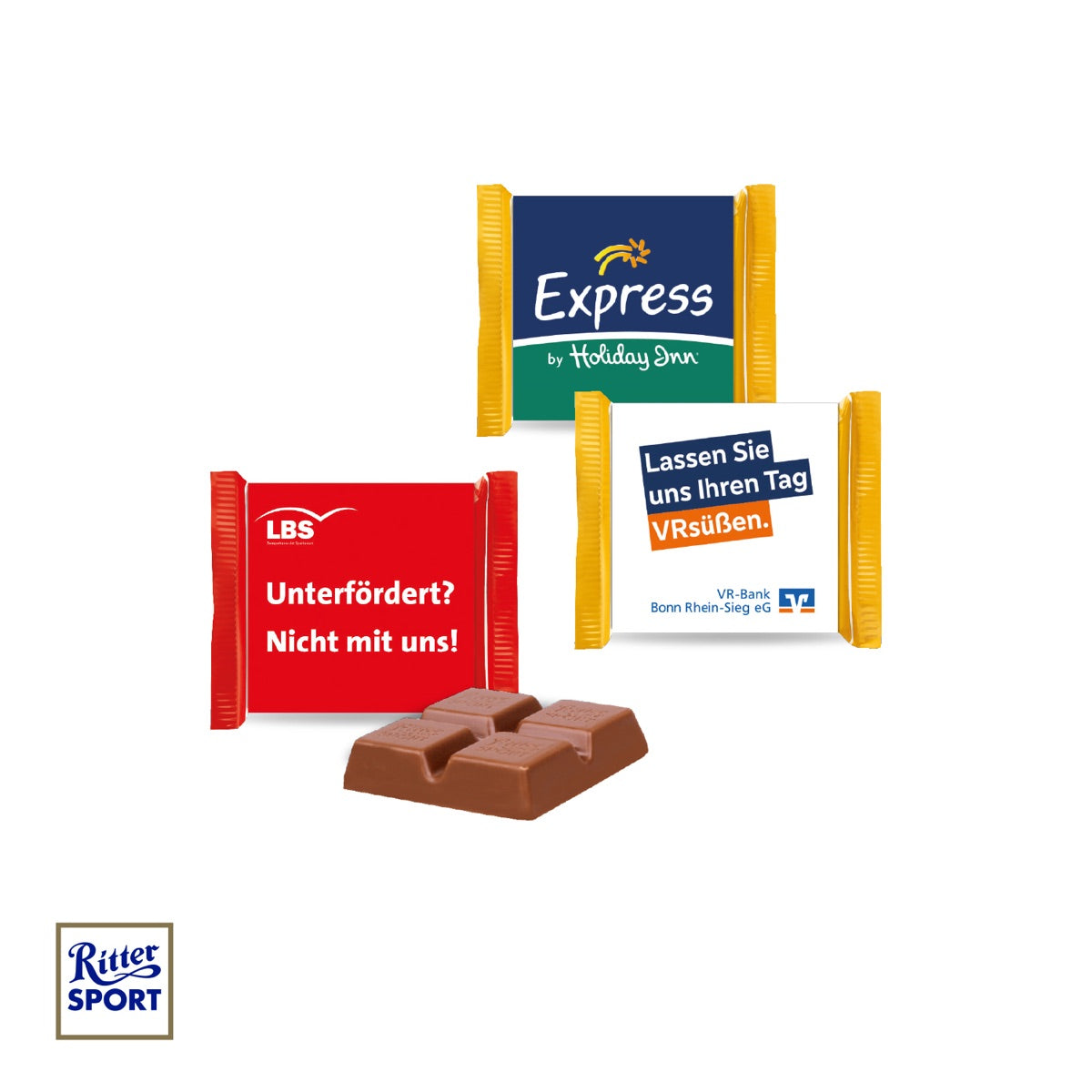 Ritter SPORT Mini mit vierfarbig bedruckter Werbebanderole aus Karton