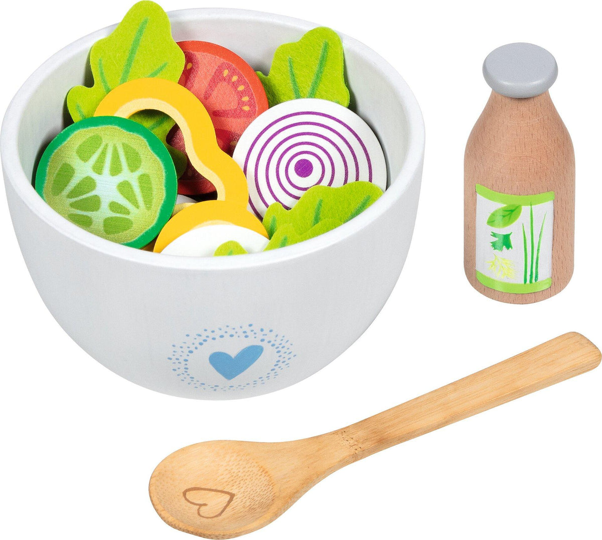 Rollenspiel Salat Set Vitalbowl aus Holz und Filz, 24 Teile – zweite Ansicht
