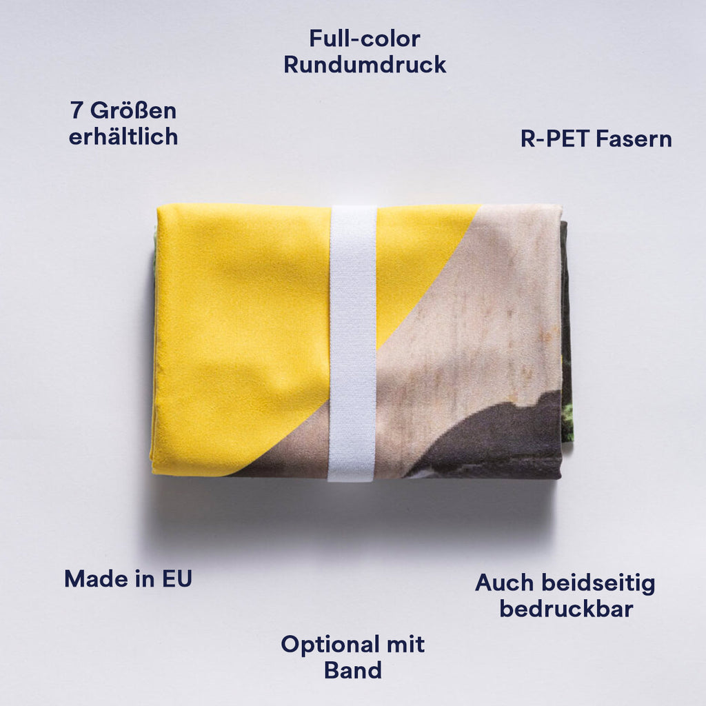 rPet Mikrofaser Handtuch vollflächig im Firmendesign und Logo bedrucken made in EU