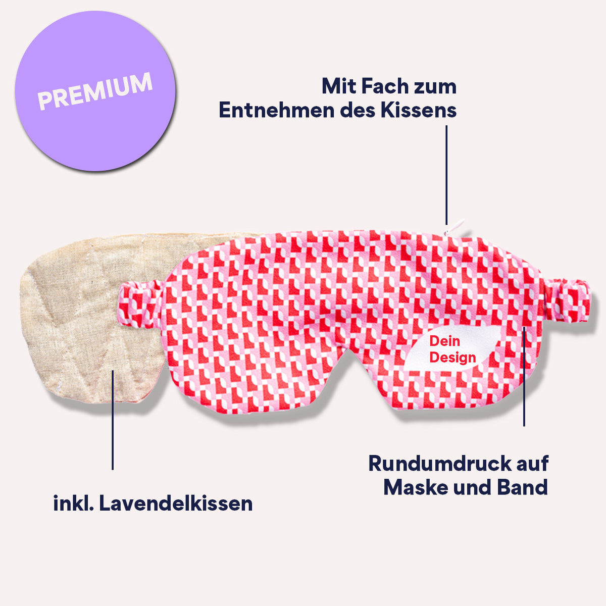 Schlafmaske mit vollflächigem Druckmotiv und Gummiband, Ansicht 3