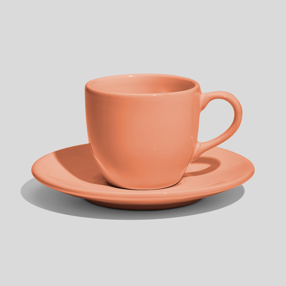 Rundliche Tasse mit Untertasse 180 ml und Bogenhenkel – Lachs