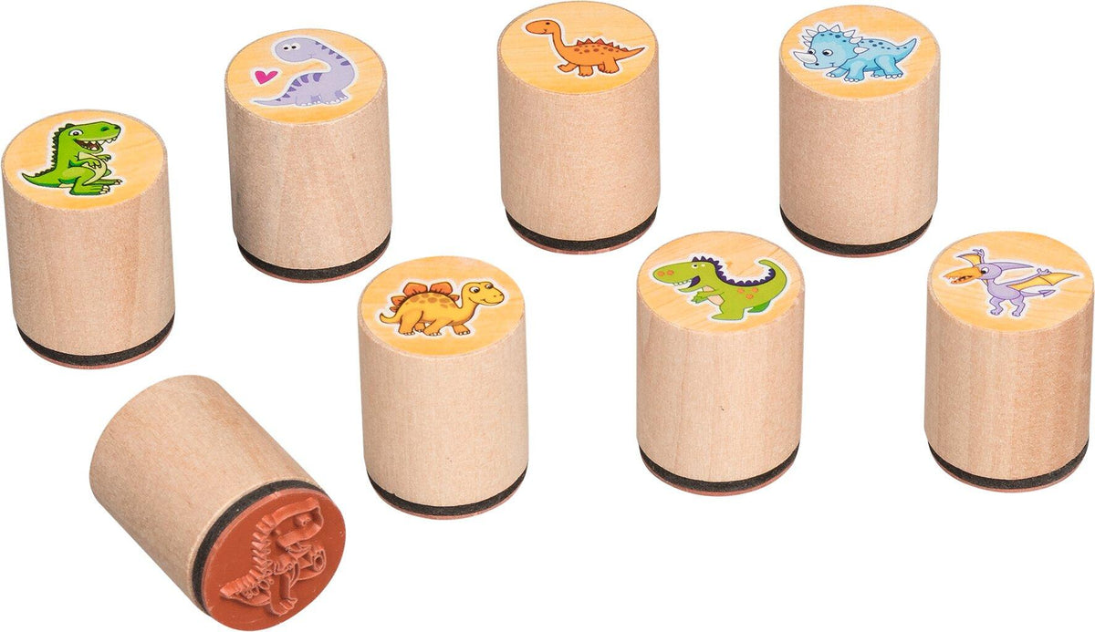 Saurierstempel aus Holz mit Triceratops und Stegosaurus – Ansicht