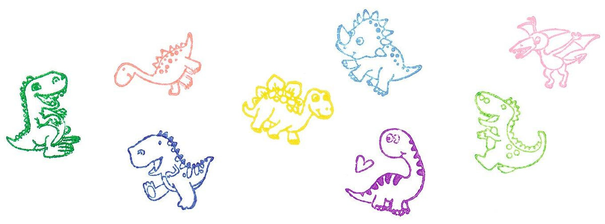 Saurierstempel aus Holz mit Triceratops und Stegosaurus – Detailansicht