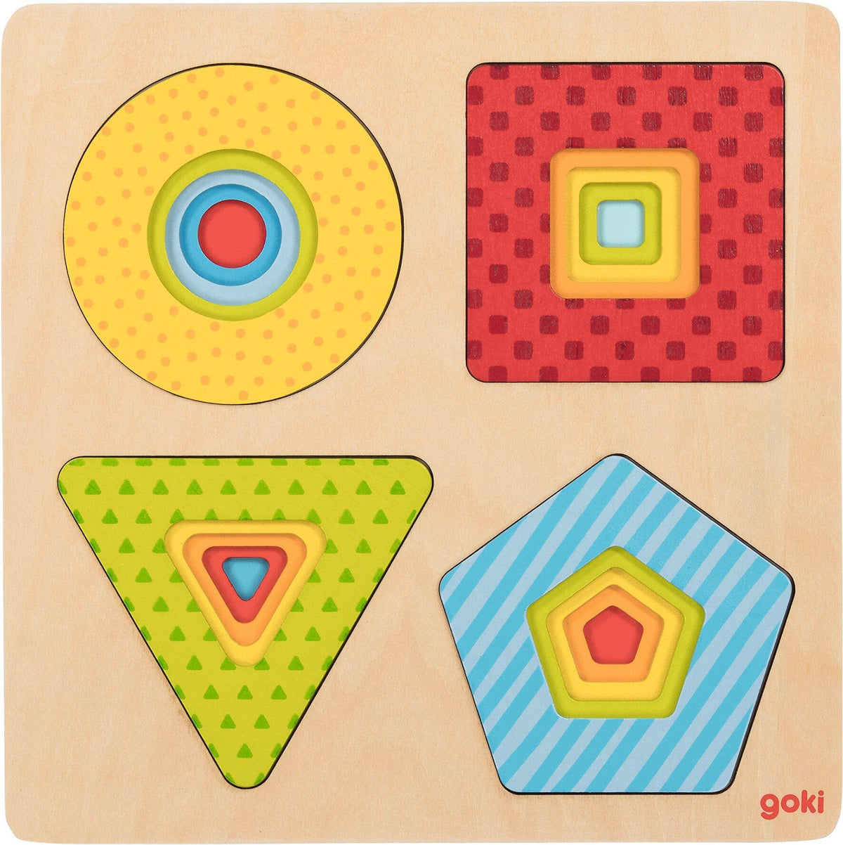 Schichtenpuzzle Formen mit Kreis, Quadrat, Dreieck und Fünfeck