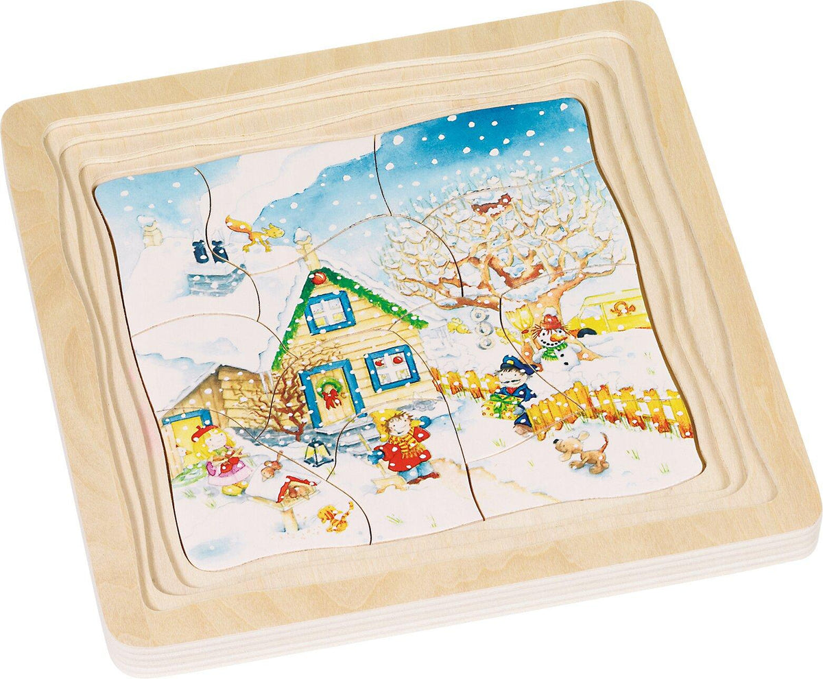 Schichtenpuzzle Jahreszeiten mit Haus und Garten, 54 Teile