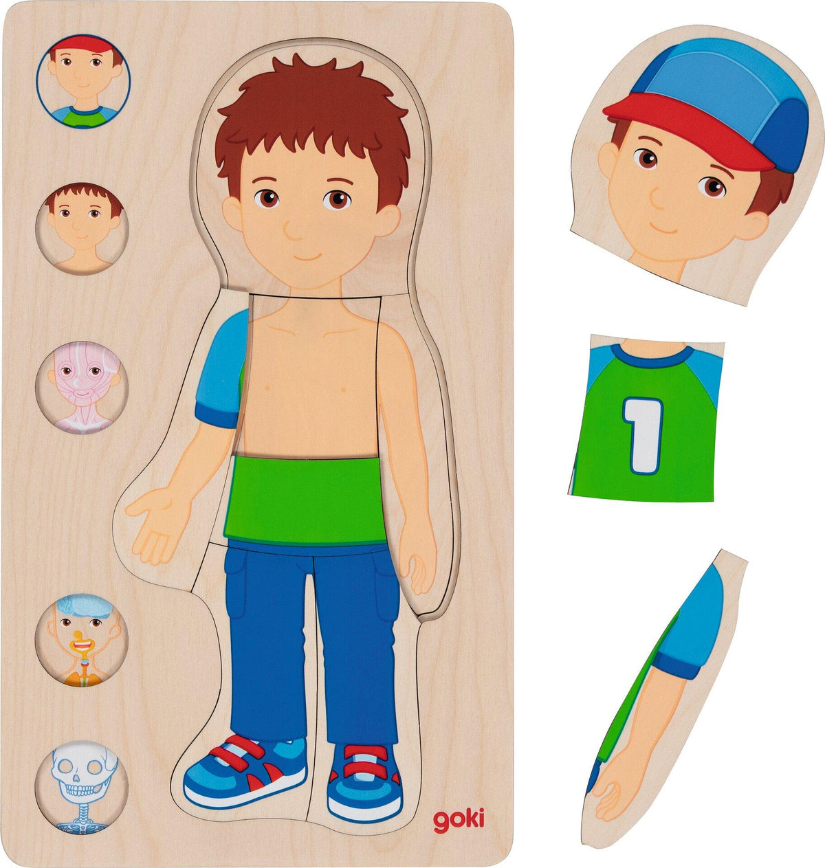 Schichtenpuzzle Junge mit Kappe und 29 Teilen aus Holz – achte Ansicht