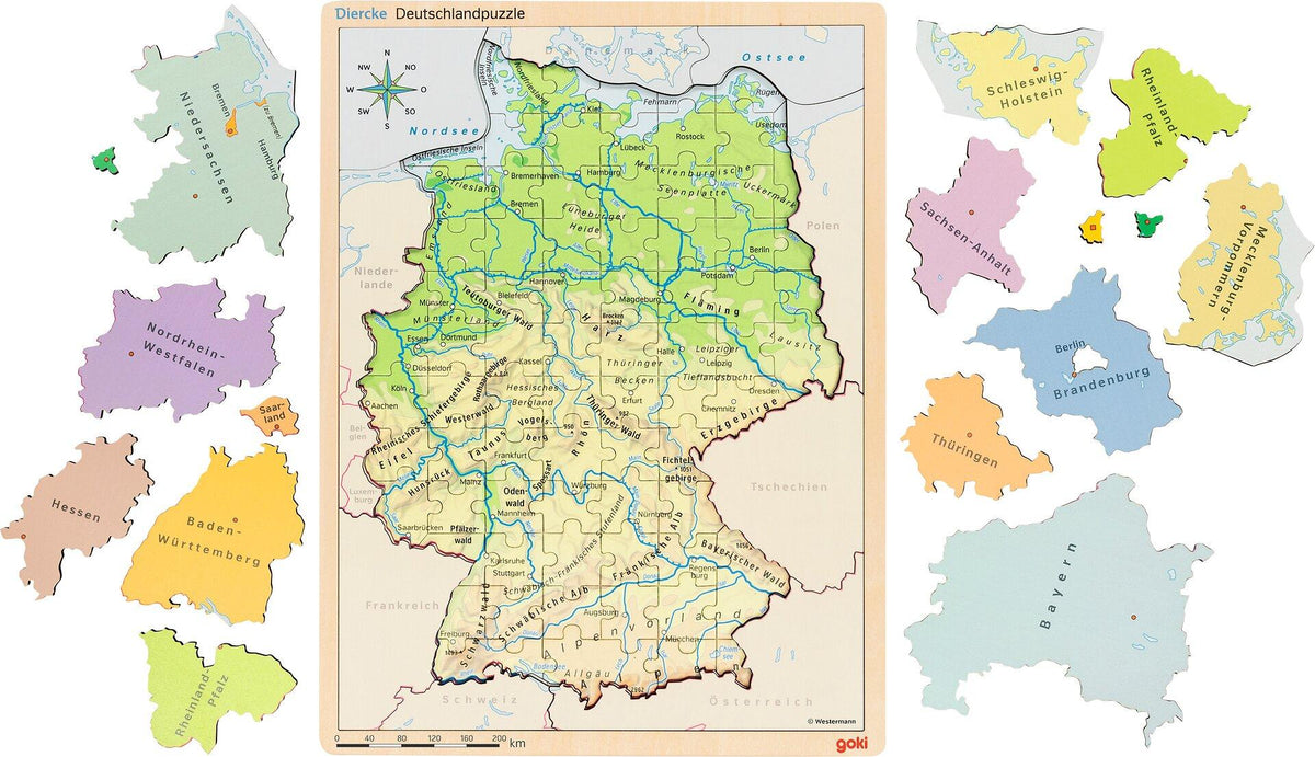 Schichtenpuzzle Landkarte der Bundesländer, 98 Teile, Holz – Ansicht