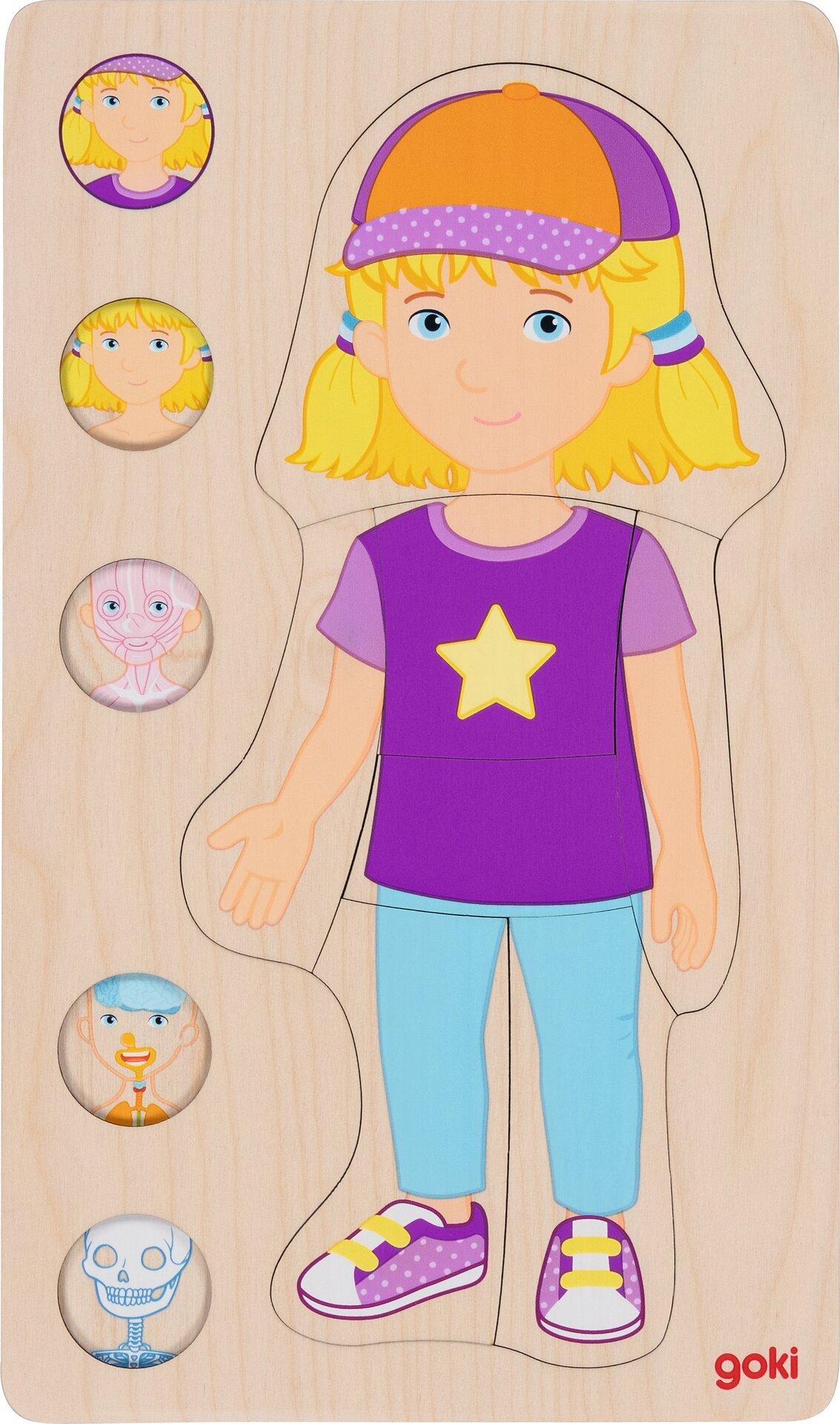 Schichtenpuzzle Mädchen mit Zöpfen und 29 Teilen aus Holz – zweite Ansicht