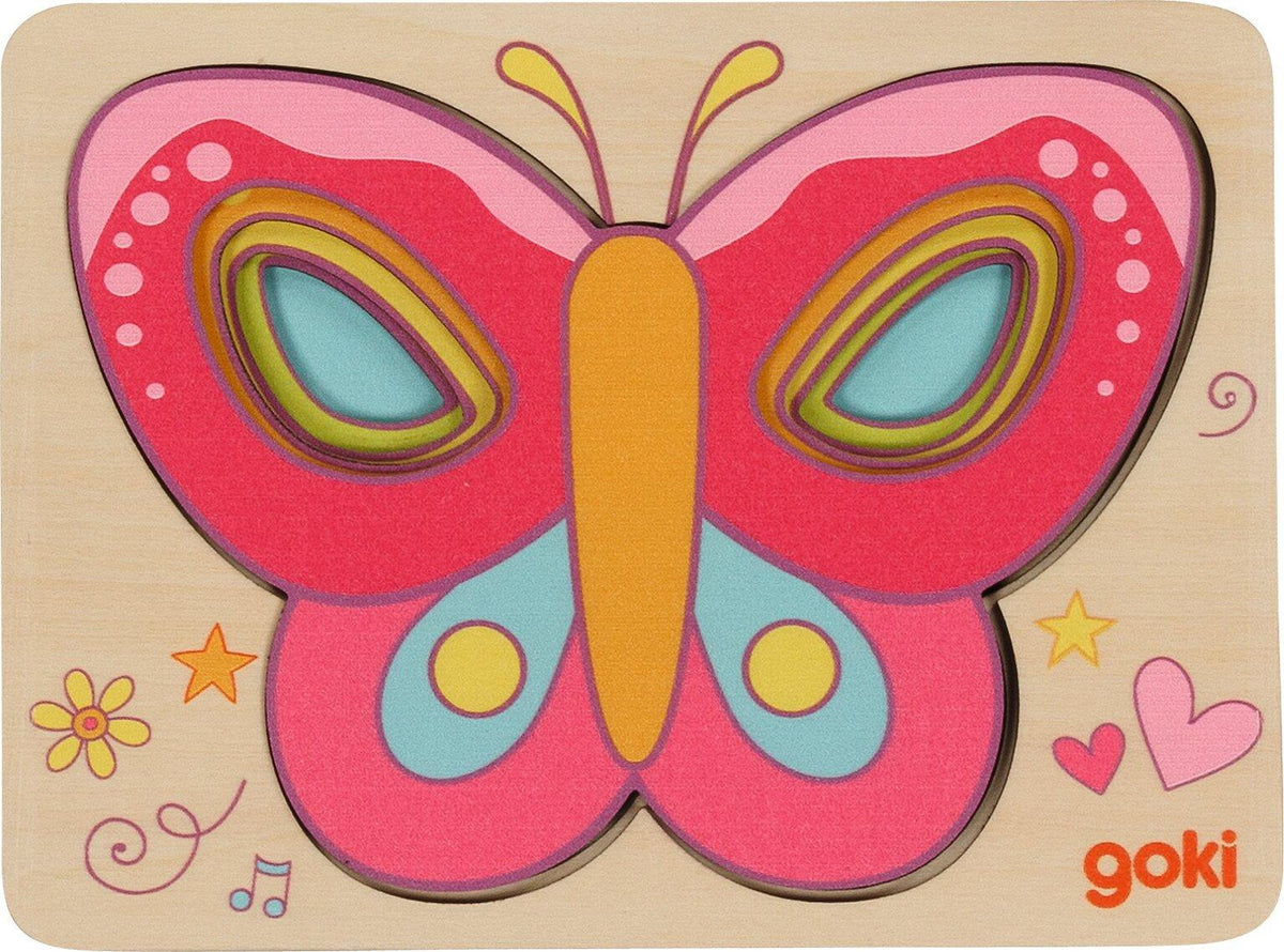 Schichtenpuzzle Schmetterling mit rosa Flügeln aus Holz – Ansicht