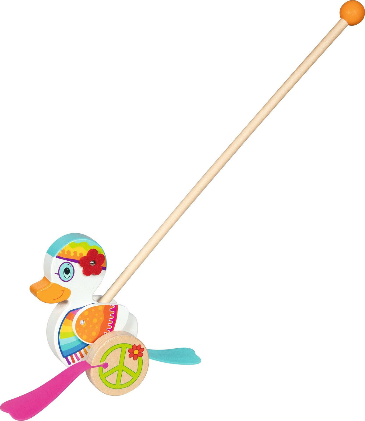 Schiebetier Ente Enna mit Peace Zeichen am Rad