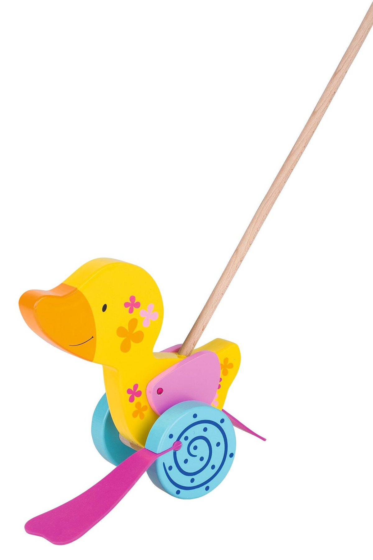 Schiebetier Ente Susibelle mit Blumen und Spiralrad