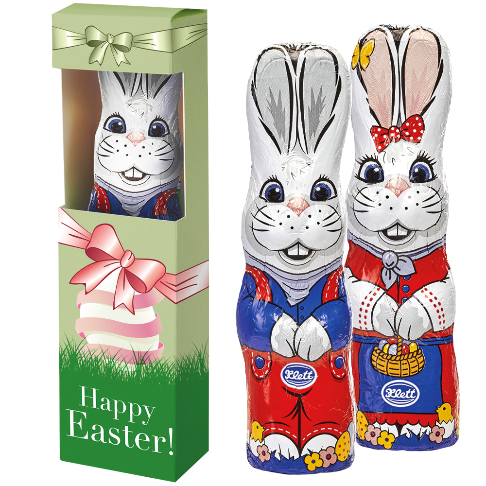 Schoko Osterhase in der Faltschachtel mit Sichtfenster
