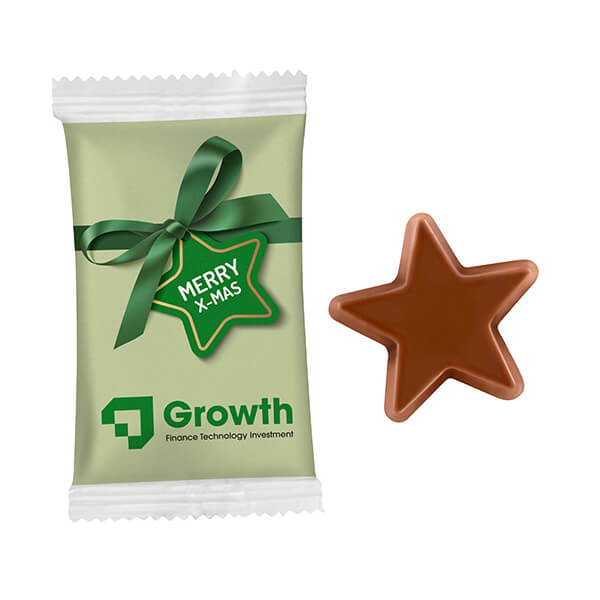 Schoko Stern im Papierflowpack, 7 g, mit Logo