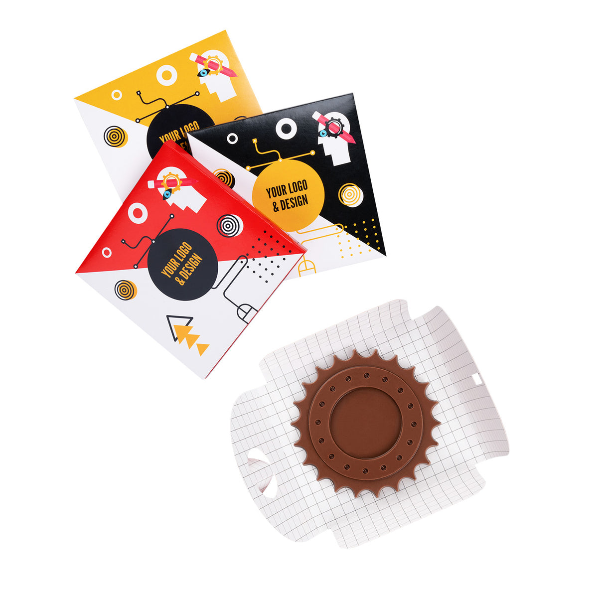 Schokolade individuelle Form quadratisch, andere Rezeptur, Formbeispiel Zahnrad