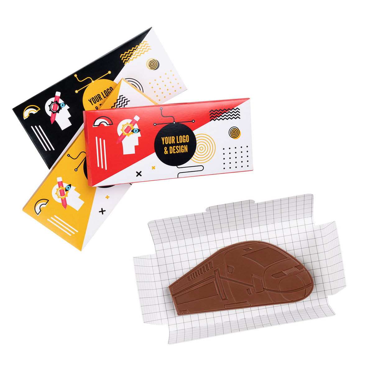 Schokolade individuelle Form rechteckig, andere Rezeptur, Formbeispiel Zug