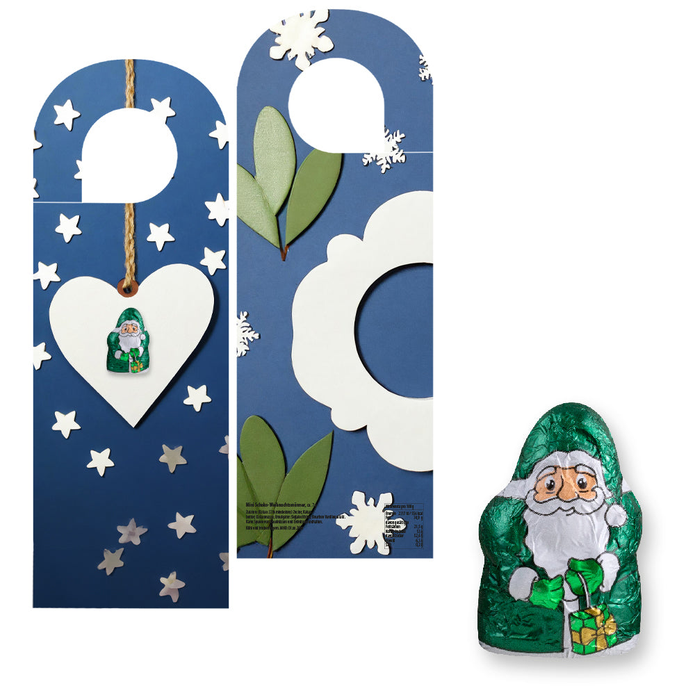Schokolade und Marzipan am Weihnachtstürhänger – Mini Schoko Weihnachtsmänner mit Hirse und Haselnuss, ca. 7 g