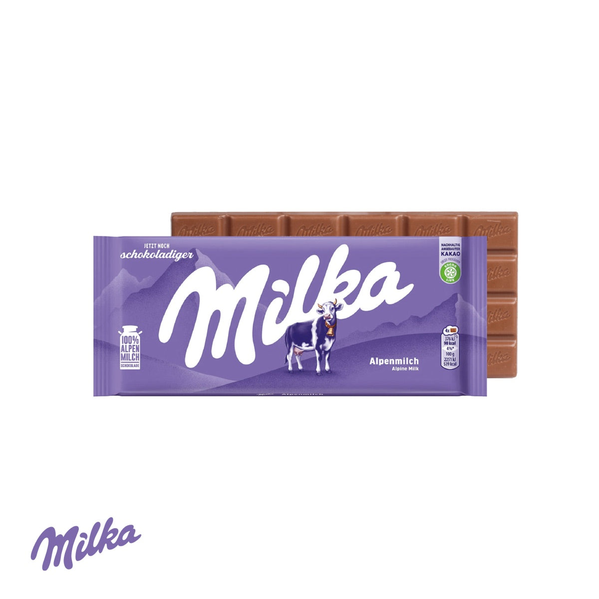 Werbeschuber mit Milka Alpenmilch Tafel in Originalverpackung