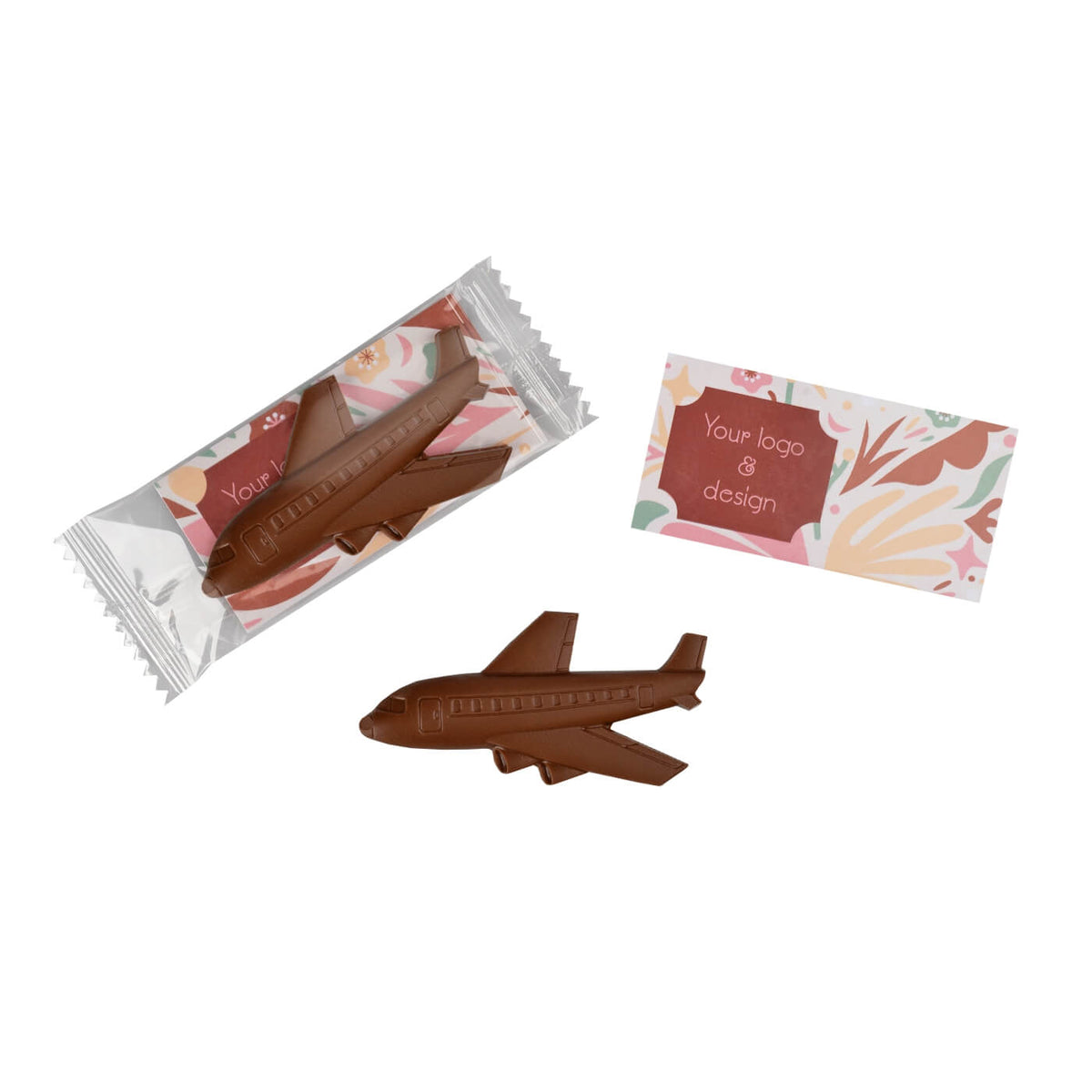 Schokoladenflugzeug in der Werbekarte, Verpackung