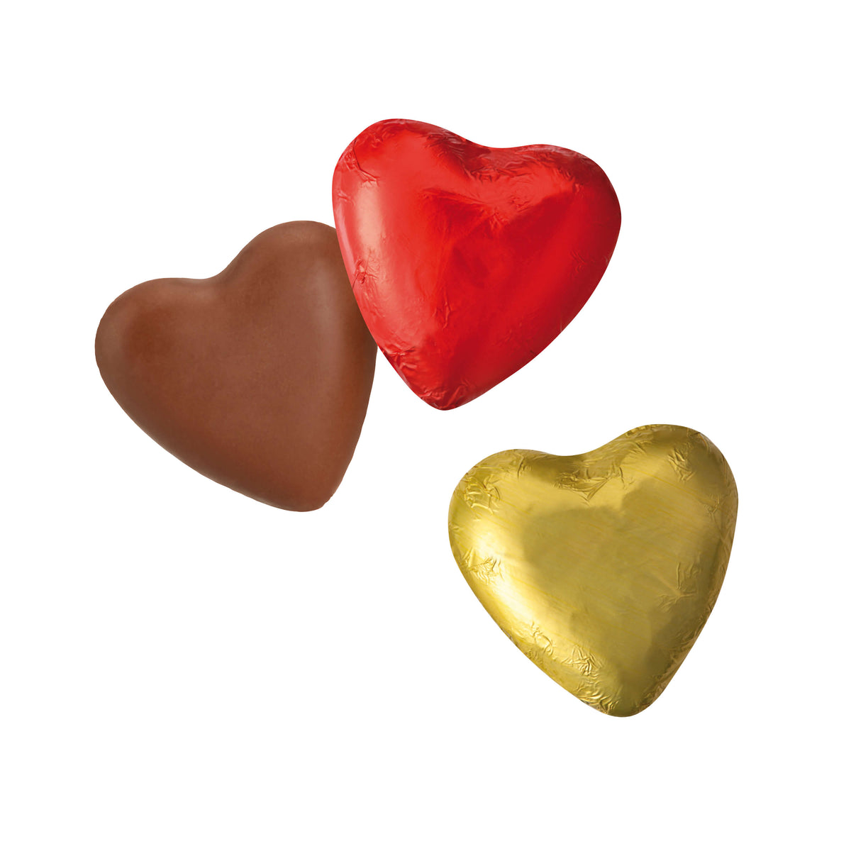 Schokoladenherzen im Standardmotiv rot und gold metallic
