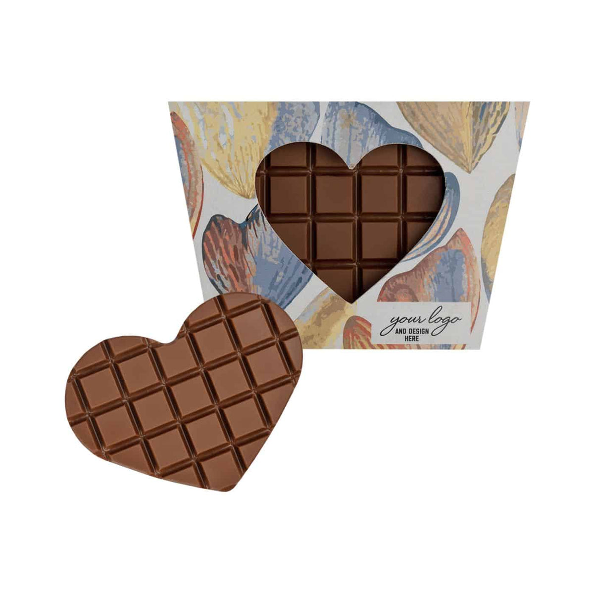 Schokoladenherz Milchschokolade in der Sichtfensterbox, Rückseite