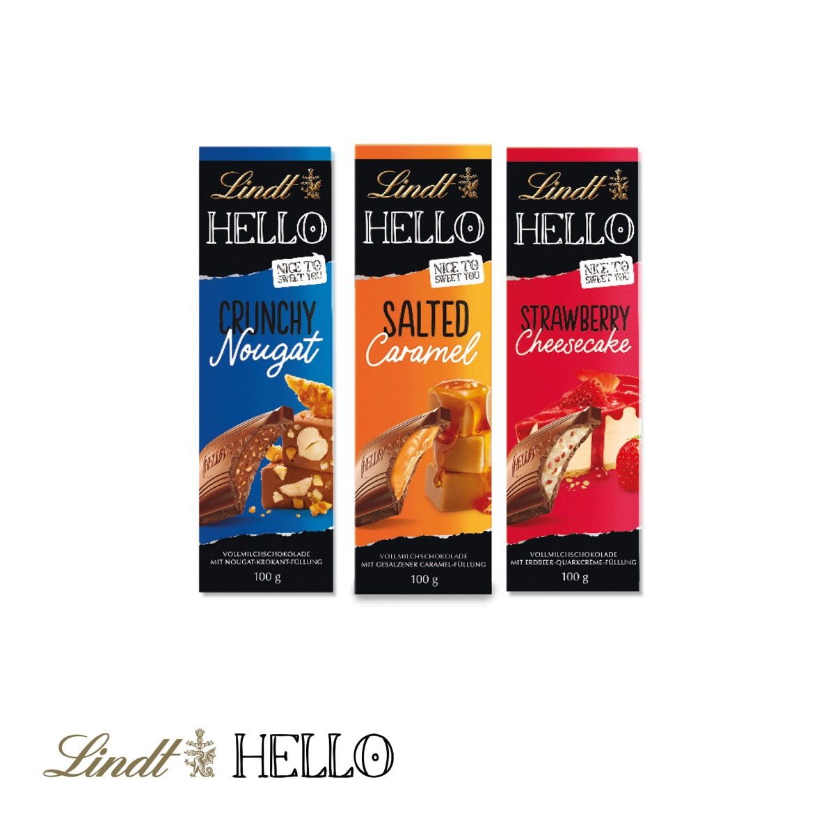 Werbeschuber mit Lindt HELLO Schokoladentafel in Originalverpackung