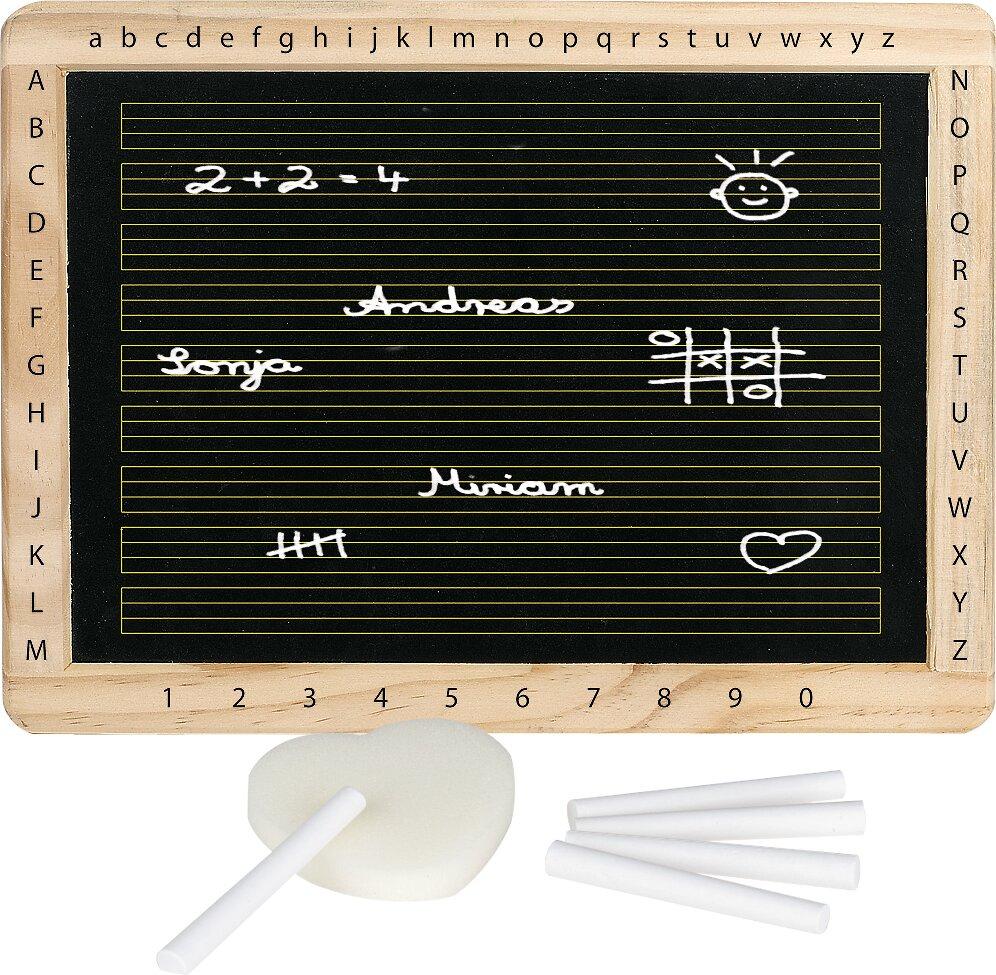 Schreibtafeln aus Holz im 12er Pack mit Schwamm und Kreide – Ansicht