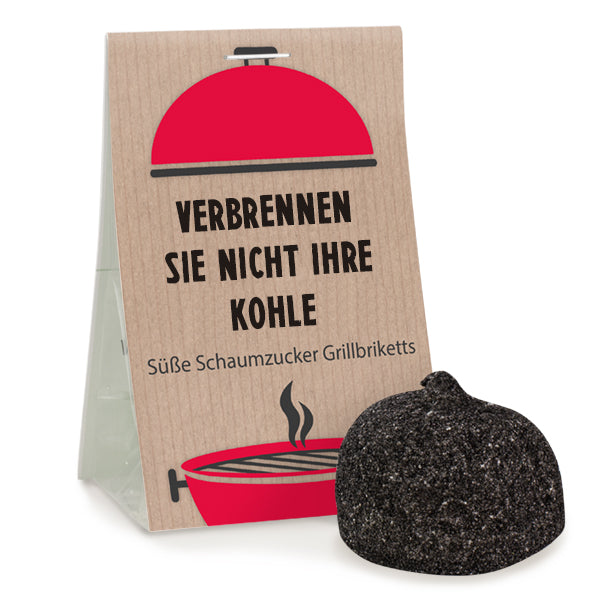 Schwarze Schaumzuckerkugel mit Vanille im Tütchen 8 g mit Logo – Beispielmotiv