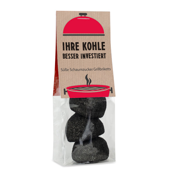 Schwarze Schaumzuckerkugeln als Grillkohle im Beutel 25 g – Beispielmotiv