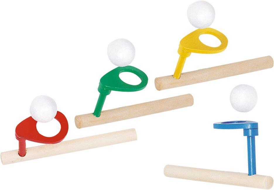 Schwebender Ball Pustespiel aus Holz in vier Farben – Ansicht