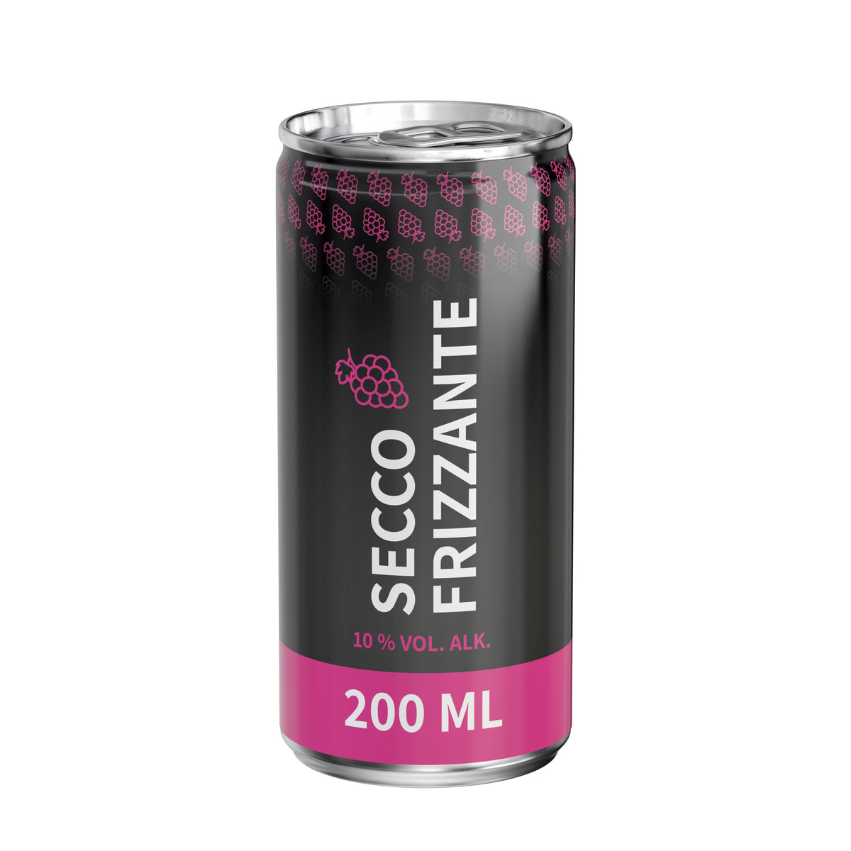 Secco 200 ml Dose mit Fullbody Etikett in vier Varianten – weiß glänzend