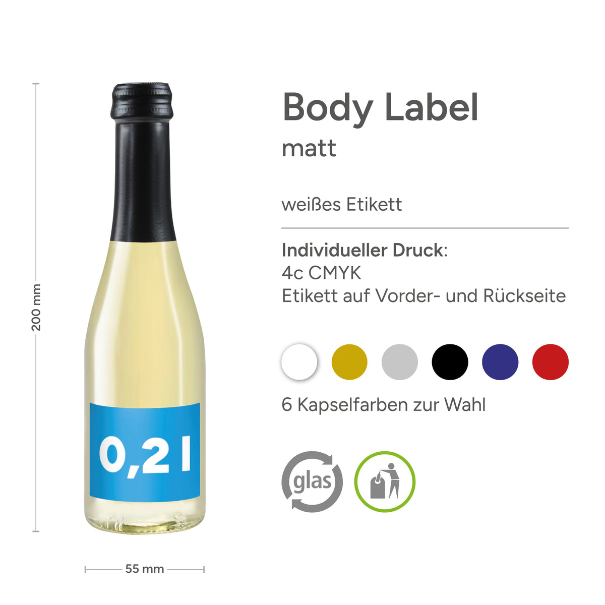 Secco Frizzante 200 ml Flasche aus Glas mit Etikett