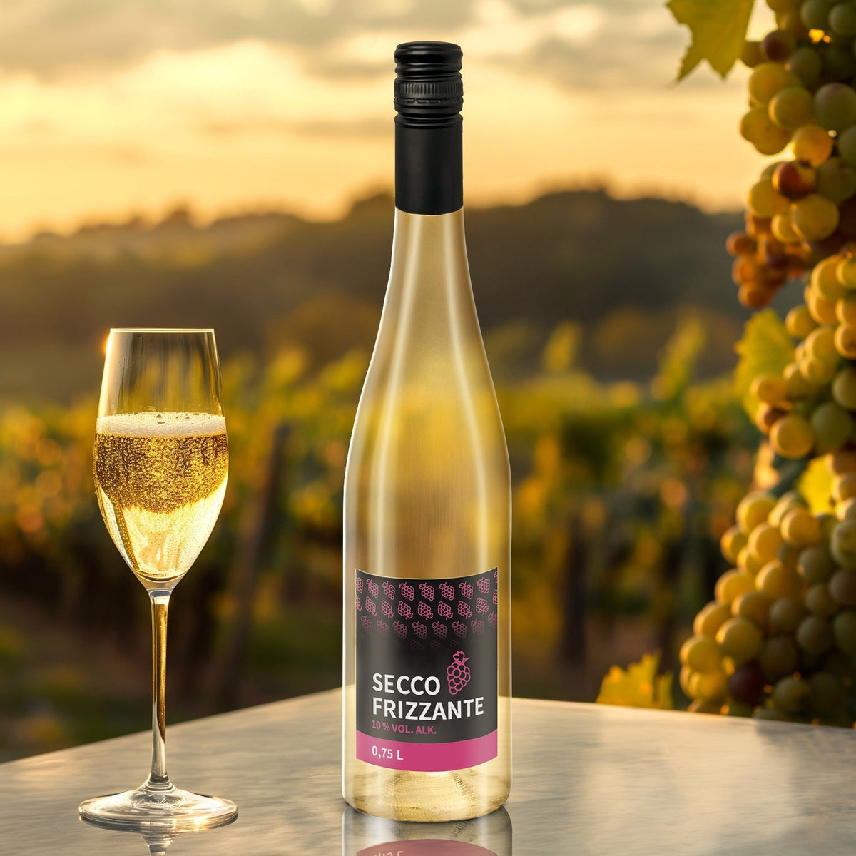 Secco Frizzante 750 ml Flasche aus Glas mit Etikett