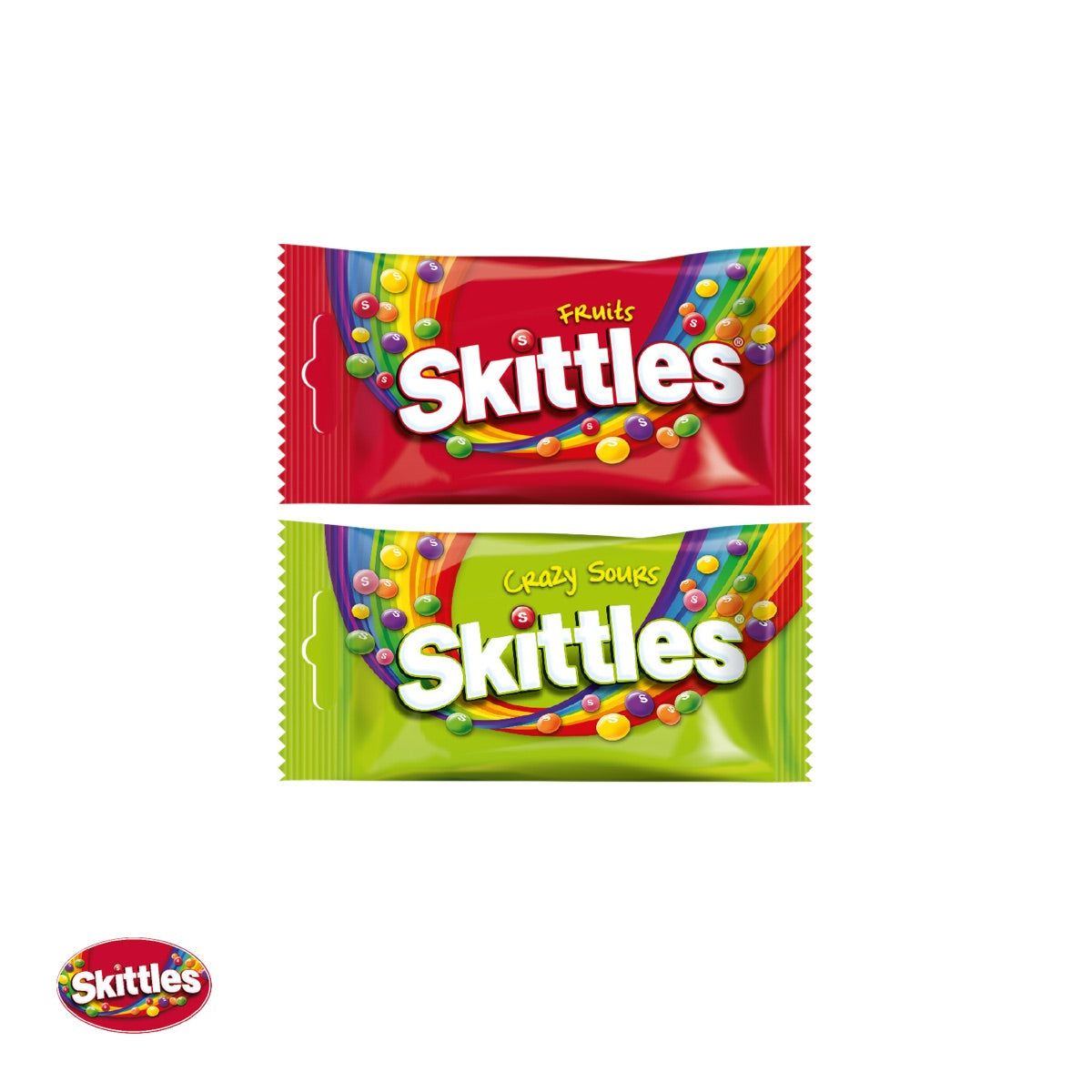 Geöffneter Werbeschuber mit einer Packung Skittles als Füllung