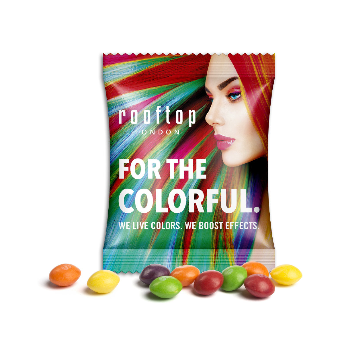 Skittles Kaubonbons im bedruckten Werbetütchen