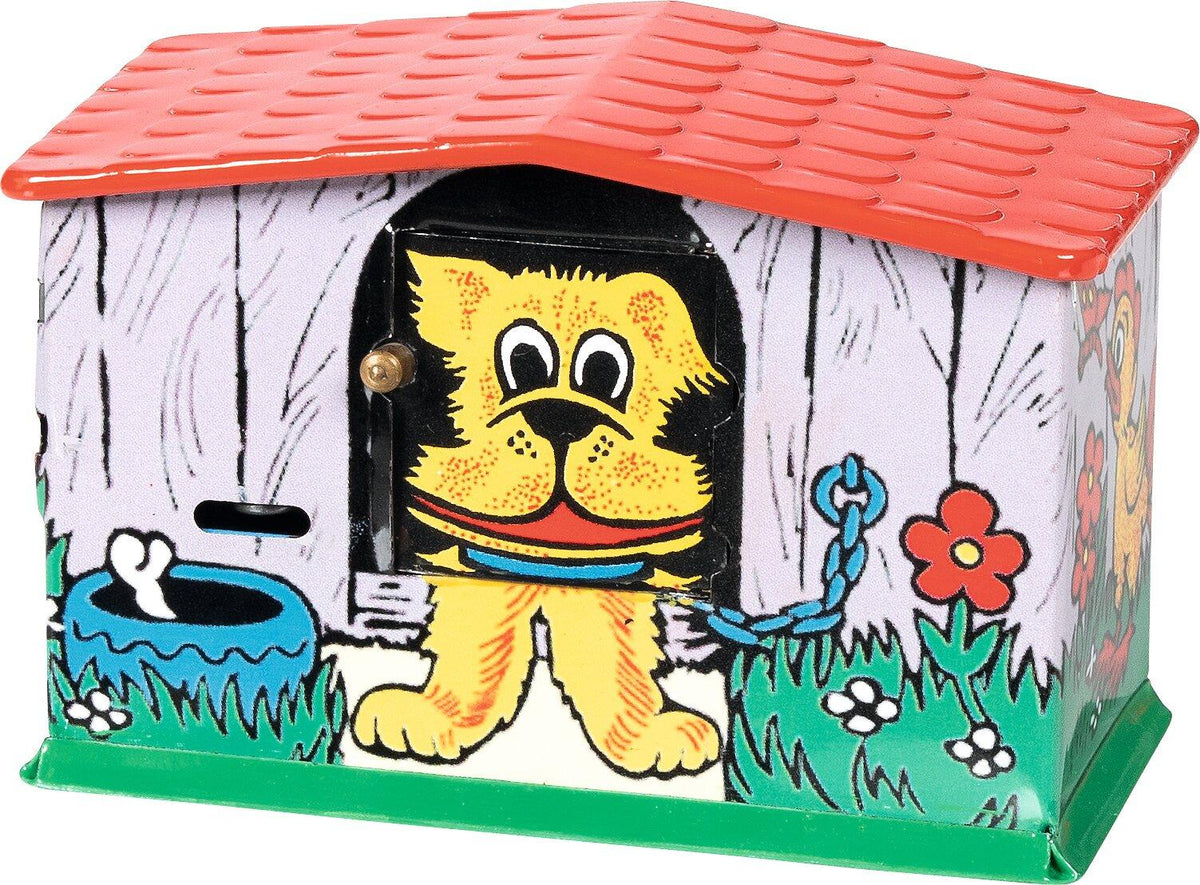 Spardose Hund in der Hundehütte aus Blech – Detail