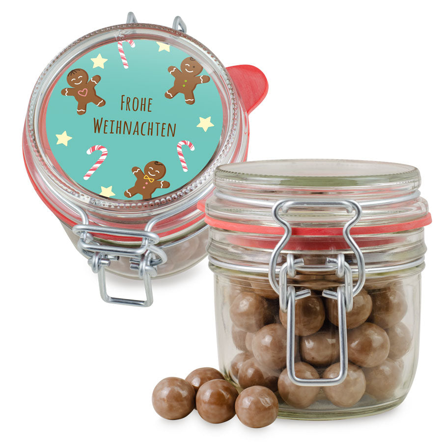 Spekulatius Knusperkugeln im Bügelglas S 110 g mit Logo – Beispielmotiv