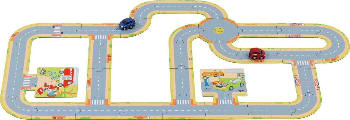 Spielstraße Set aus Pappe mit zwei Fahrzeugen aus Spritzguss – weitere Ansicht