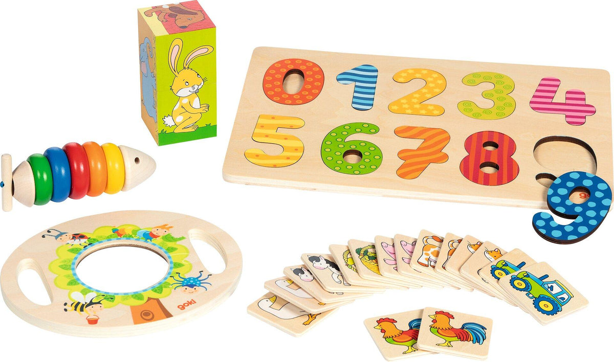 Spielzeug Set mit Zahlenpuzzle, Würfelpuzzle und Memo von goki – Ansicht