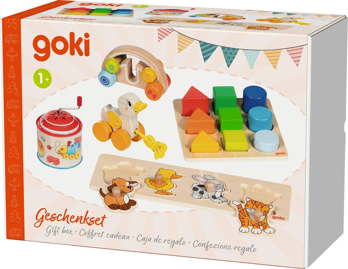 Spielzeug Set mit Zieh Ente, Steckpuzzle und Spieluhr von goki – Detailansicht