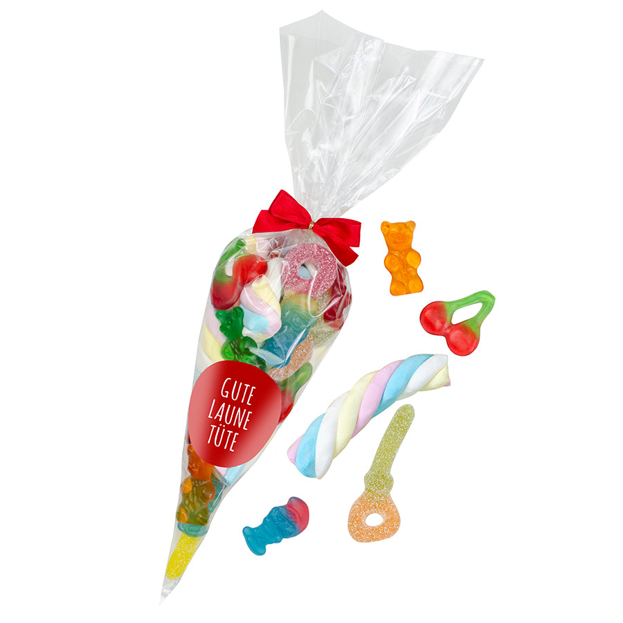 Spitztüte 250 g bunter Süßigkeitenmix mit Logo – Beispielmotiv