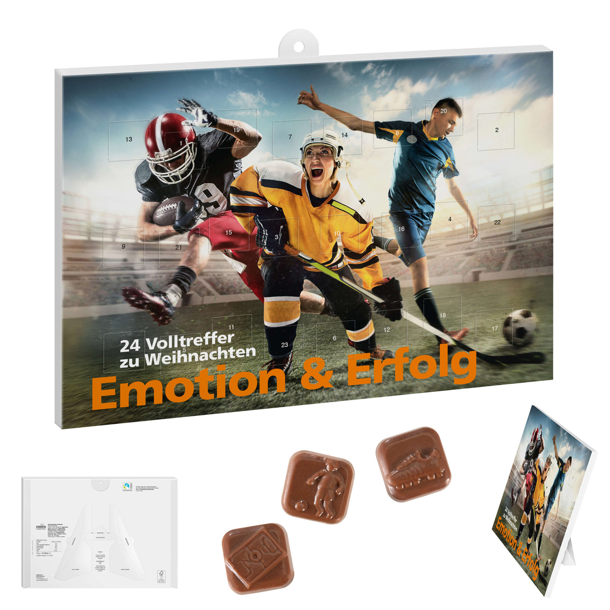 Sport Adventskalender mit eigenem Motiv auf der Vorderseite