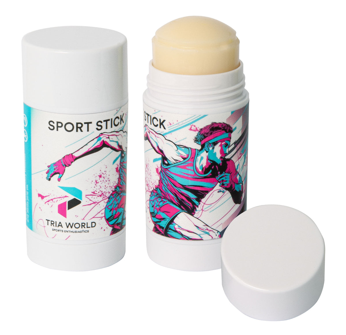 Sportbalsam Stick mit Zirbenöl und Logo Etikett