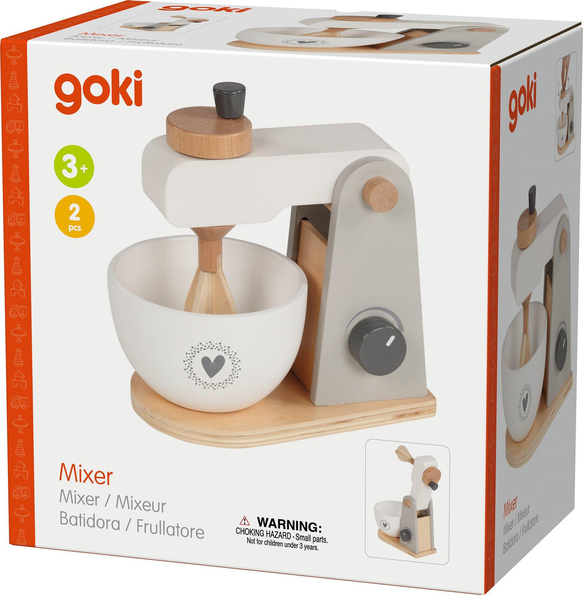 Standmixer aus Holz für die Kinderküche von goki – Seitenansicht