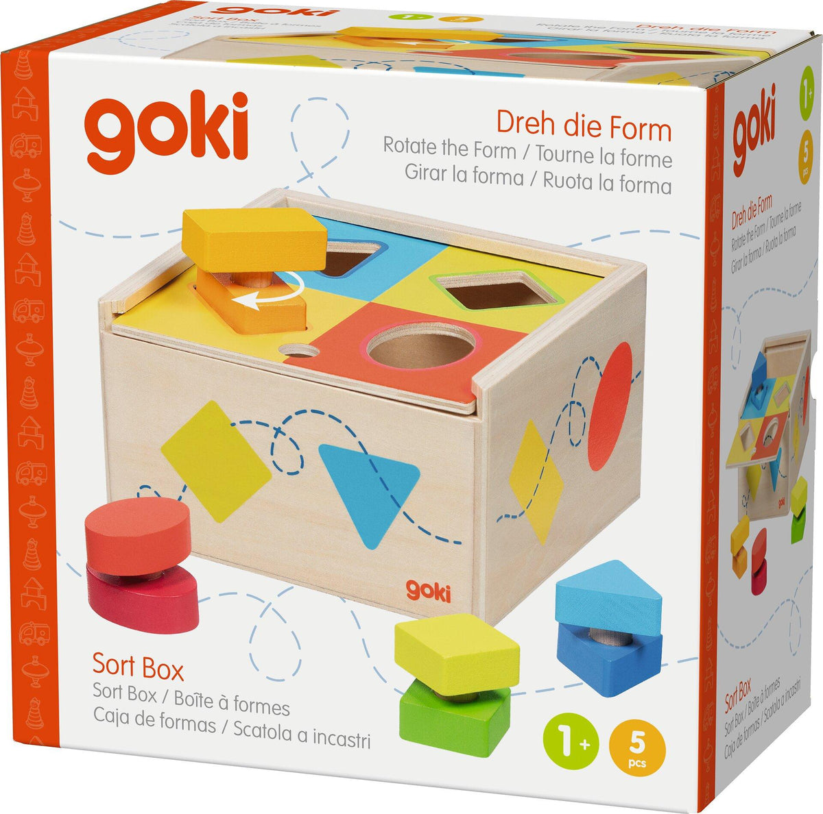 Steckbox Dreh die Form mit farbigem Deckel von goki – Verpackung